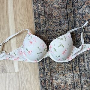 PINK Victoria's Secret Floral Bra - White and Pink size 34D push up bra